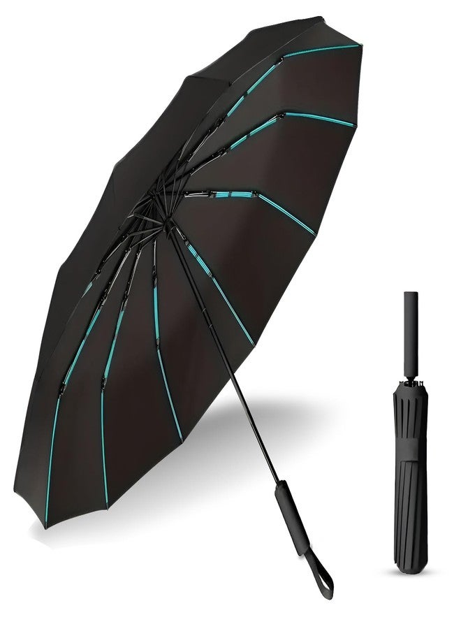 كونتاكتس مظلة Contacts® القابلة للطي المقاومة للرياح ذات 12 ضلعًا - فتح/إغلاق تلقائي، إطار مزدوج الألياف معزز، مقاومة للماء والأشعة فوق البنفسجية، مظلة سفر صغيرة الحجم للرجال والنساء (أسود) - Image 1